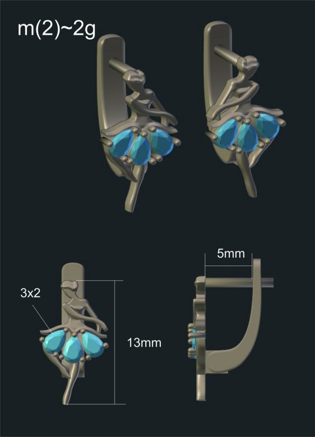 ballerina earrings Modello 3D .c4d .max .obj .3ds .fbx .stl .blend 