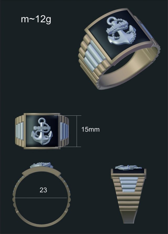 men ring with anchor Modelo 3D .c4d .max .obj .3ds .fbx .stl .blend 