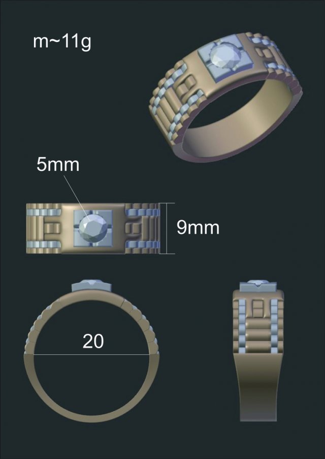 men ring with diamond 3D 模型 .c4d .max .obj .3ds .fbx .stl .blend
