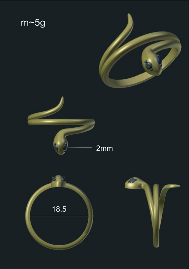 snake ring with gems 3Dモデル .c4d .max .obj .3ds .fbx .stl .blend 