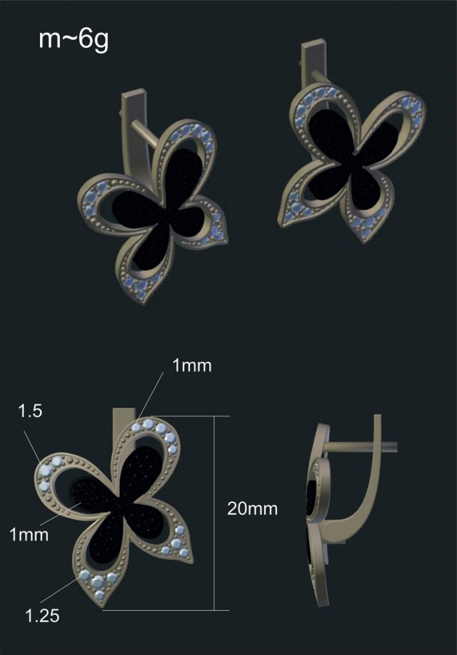 flowers earrings 3D 模型 .c4d .max .obj .3ds .fbx .stl .blend