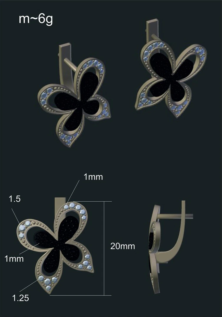 flowers earrings 3D Model .c4d .max .obj .3ds .fbx .stl .blend 