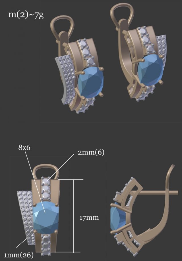 earrings with gem 3D Modell .c4d .max .obj .3ds .fbx .stl .blend