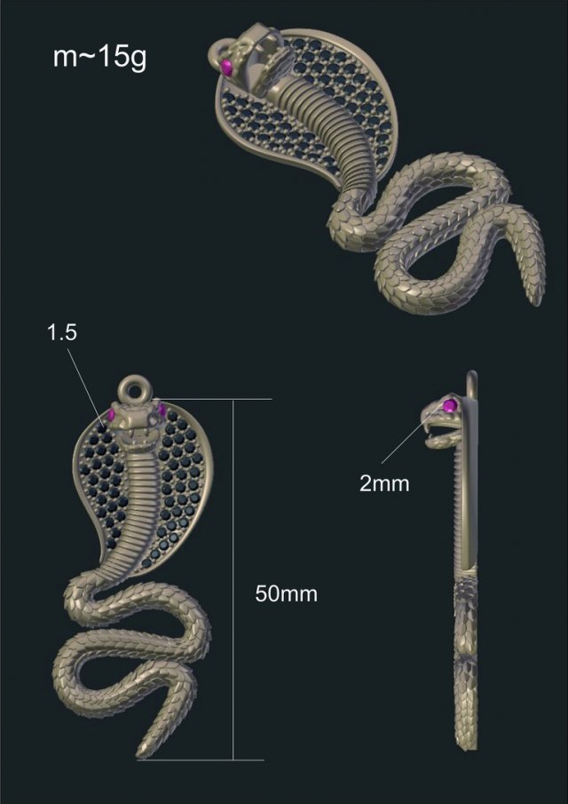 cobra pendant 3D Model .c4d .max .obj .3ds .fbx .stl .blend 