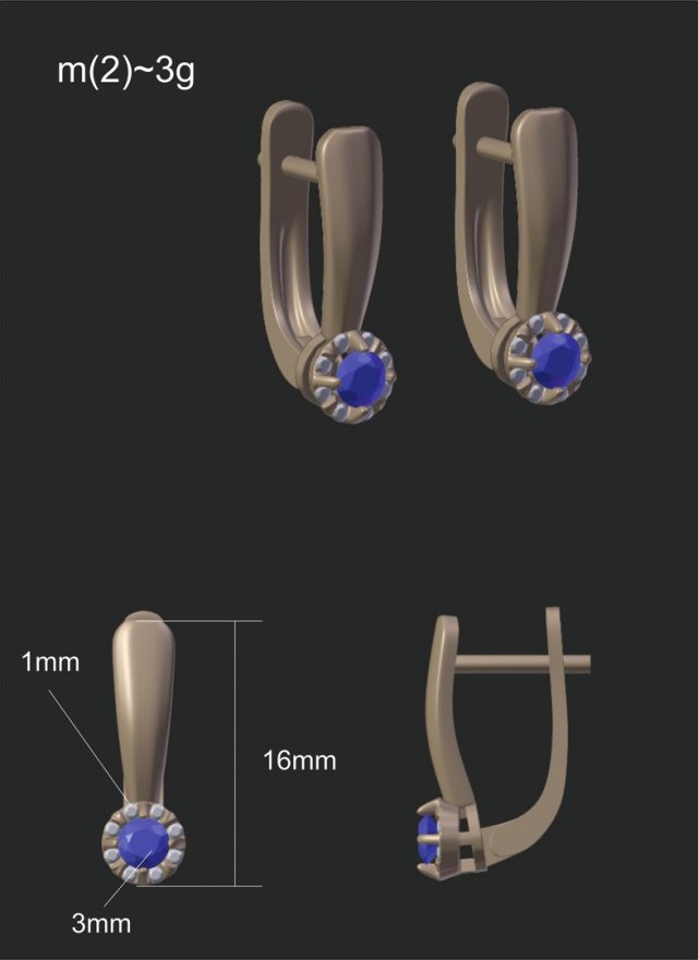 Topaz earrings 3D 모델 .c4d .max .obj .3ds .fbx .stl .blend