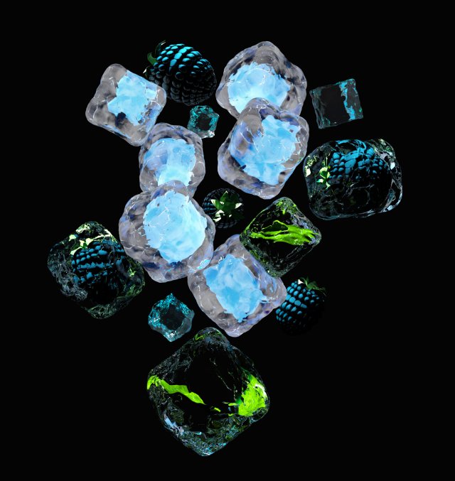 neon ice cube and blackberries 3D Model .c4d .max .obj .3ds .fbx .stl .blend 