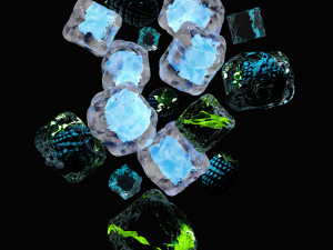 neon ice cube and blackberries 3D Model