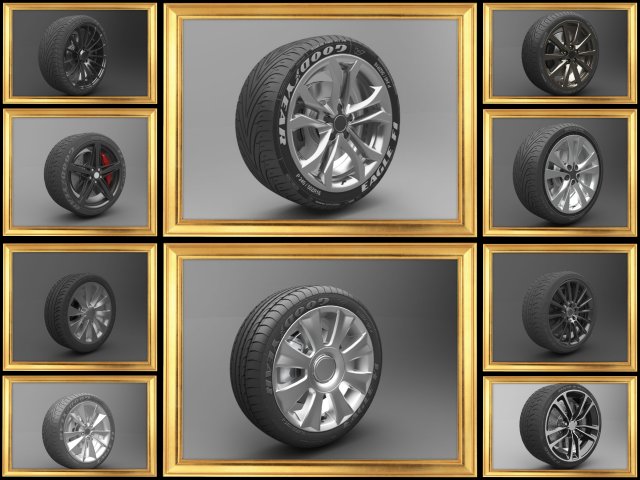 realistic tire wheel collections 3Dモデル .c4d .max .obj .3ds .fbx .stl .blend 