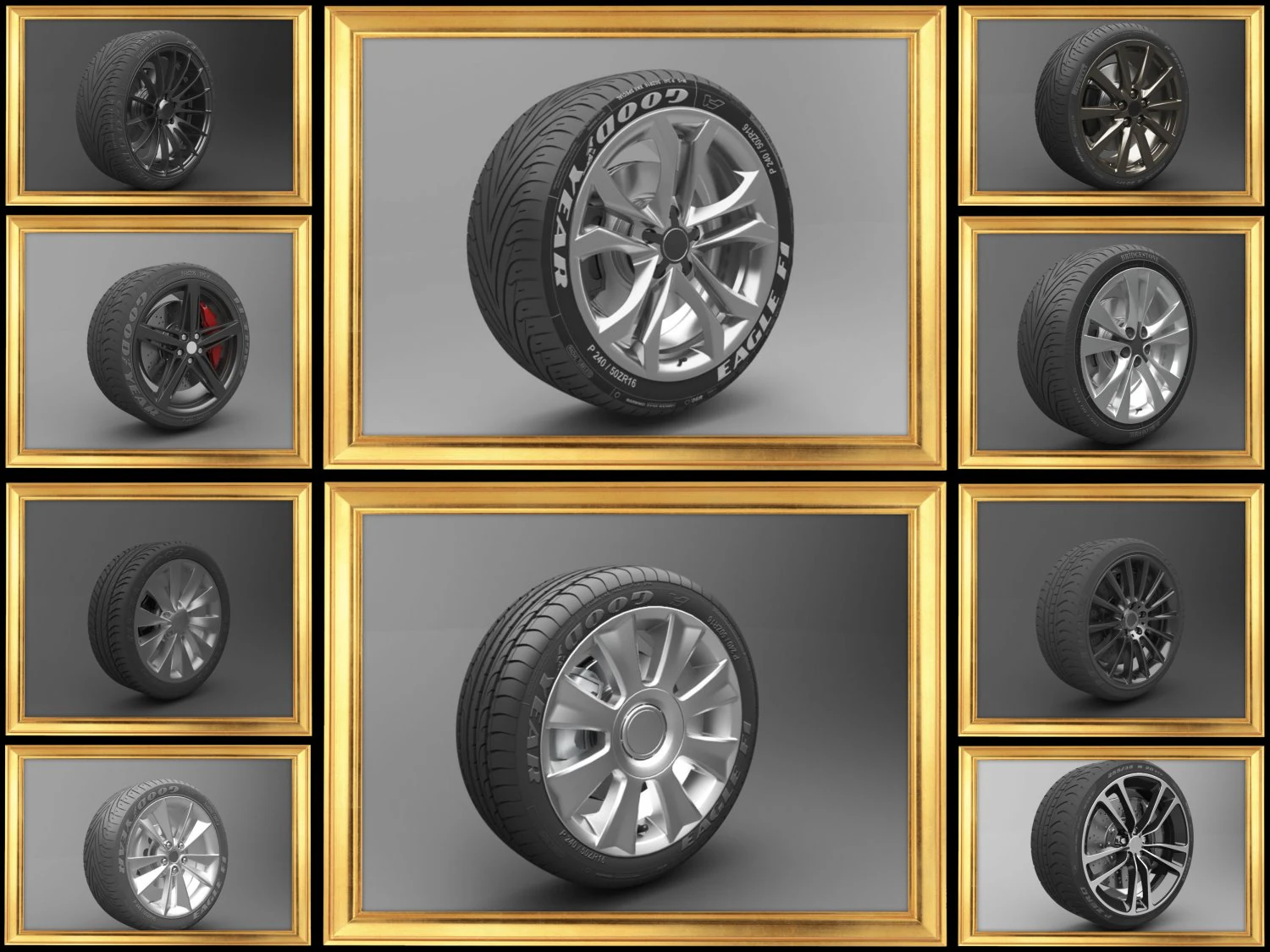 realistic tire wheel collections 3D Model .c4d .max .obj .3ds .fbx .stl .blend