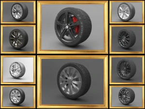 realistic tire wheel collections 3D Model