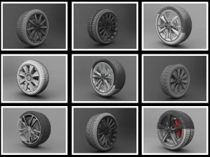 realistic tire wheel collections 3D Model
