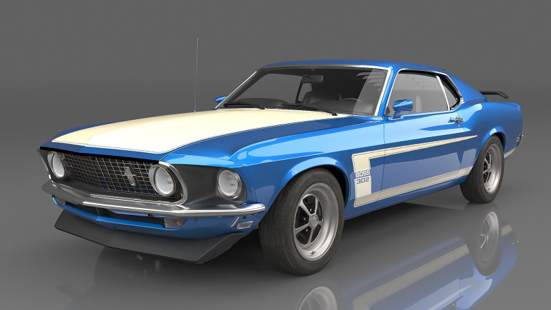 1969 Mustang Boss 302 MkI 3D Model .c4d .max .obj .3ds .fbx .stl .blend 