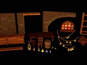 hand painted fantasy tavern assets 3D Model