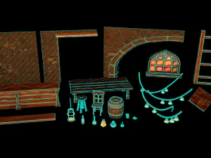 hand painted fantasy tavern assets 3D Model