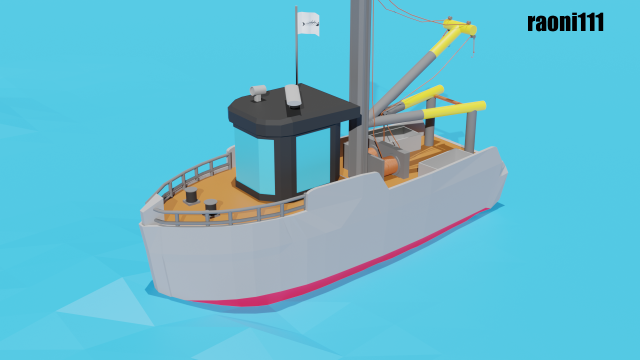 fishing boat low poly 3D 모델 .c4d .max .obj .3ds .fbx .stl .blend 