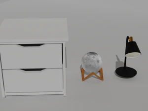 Yatak odasında kullanmak i&ccedil;in lamba ve masa 3D Model