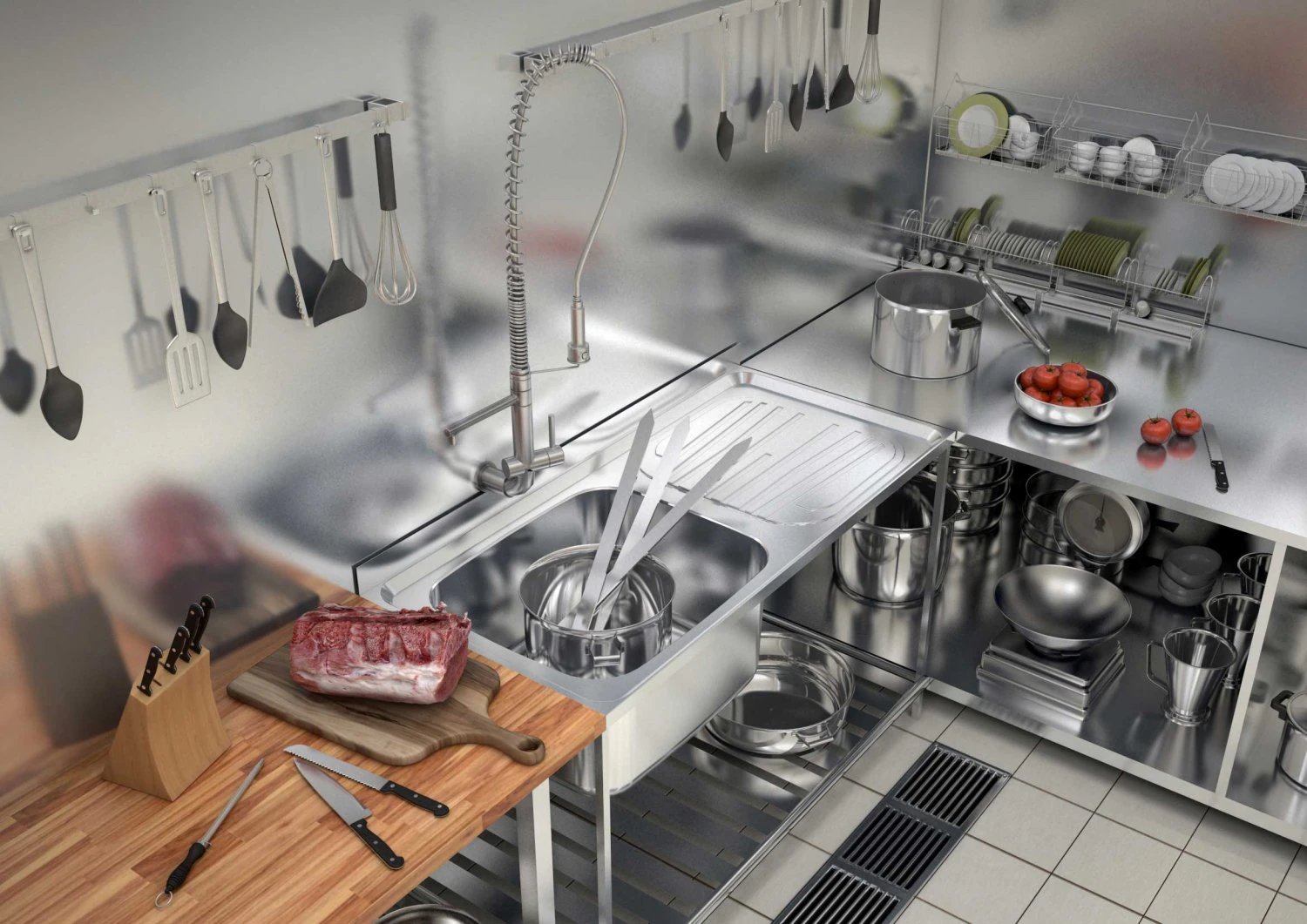 Industrial kitchen 3D Model .c4d .max .obj .3ds .fbx .stl .blend