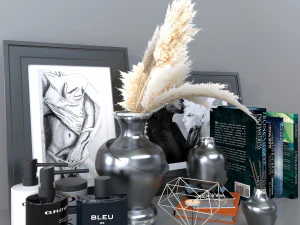 conjunto decorativo com flor dos pampas Modelo 3D