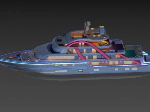 scena notturna della citt&agrave; motoscafo crociera notturna piroscafo nave passeggeri piroscafo Modello 3D