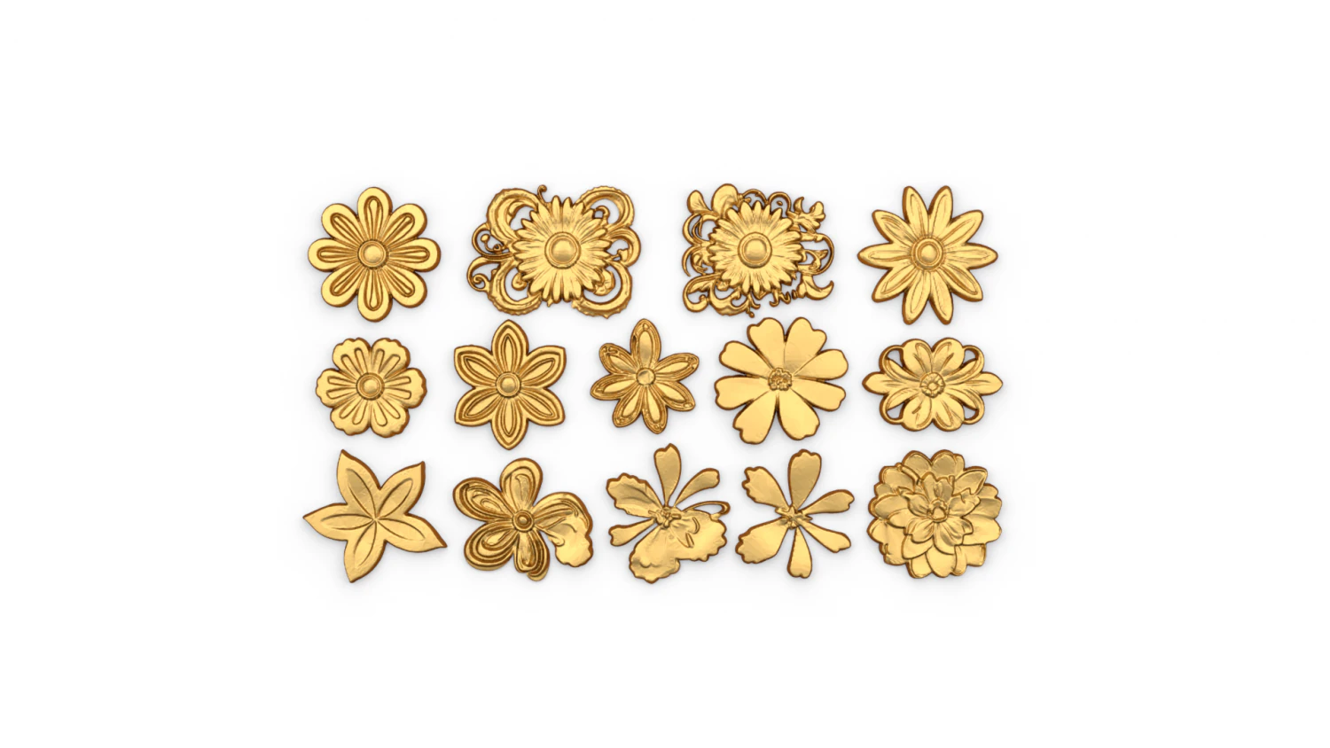 Decorative Flowers Set 01 3D Model .c4d .max .obj .3ds .fbx .stl .blend