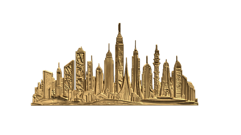Futuristic Cityscape Relief wall panel decor set 01 3D print model Model 3D .c4d .max .obj .3ds .fbx .stl .blend 