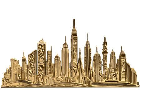 Futuristic Cityscape Relief wall panel decor set 01 3D print model 3D Model