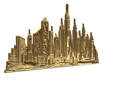Futuristic Cityscape Relief wall panel decor set 01 3D print model Model 3D