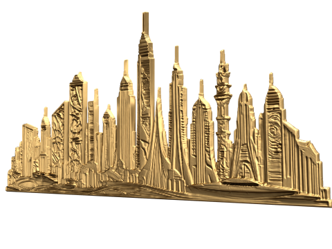 Futuristic Cityscape Relief wall panel decor set 01 3D print model Model 3D