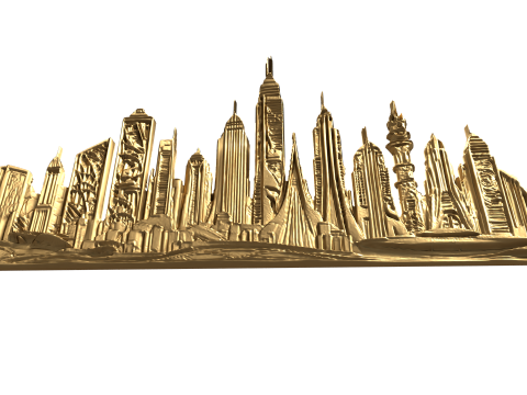 Futuristic Cityscape Relief wall panel decor set 01 3D print model Model 3D