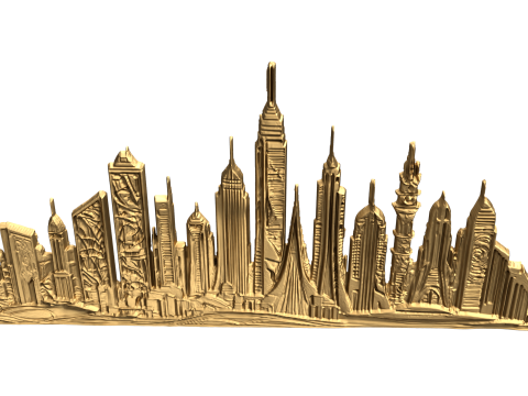 Futuristic Cityscape Relief wall panel decor set 01 3D print model Model 3D