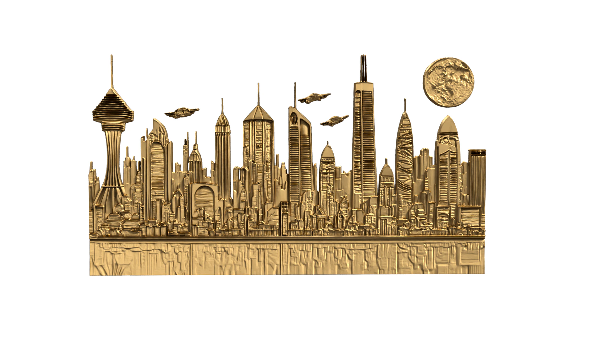 Futuristic Cityscape Printable Relief wall panel decor set 04 3D print model 3D Model .c4d .max .obj .3ds .fbx .stl .blend