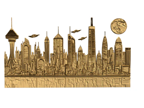 Futuristic Cityscape Printable Relief wall panel decor set 04 3D print model 3D Model