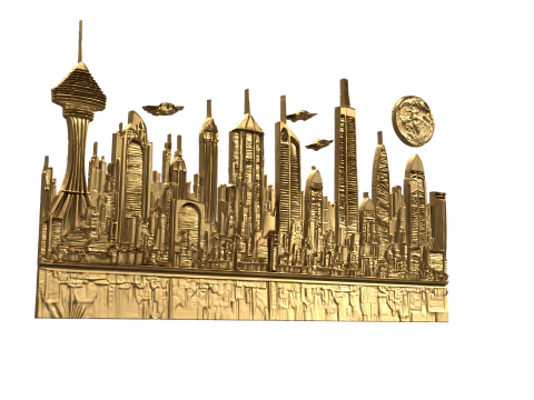 Futuristic Cityscape Printable Relief wall panel decor set 04 3D print model 3D Model