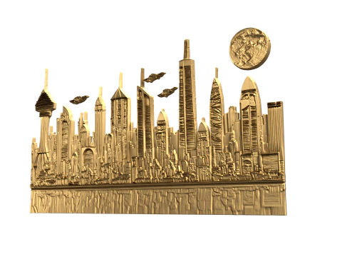 Futuristic Cityscape Printable Relief wall panel decor set 04 3D print model 3D Model