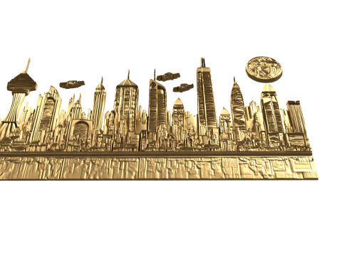 Futuristic Cityscape Printable Relief wall panel decor set 04 3D print model 3D Модель