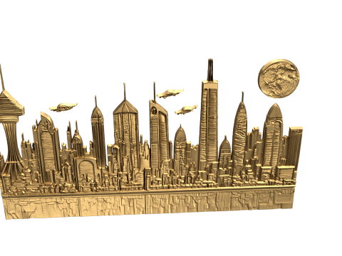Futuristic Cityscape Printable Relief wall panel decor set 04 3D print model 3D Модель
