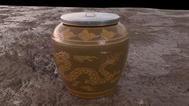 glazed water jar with dragon patterns 3D Model .c4d .max .obj .3ds .fbx .stl .blend 