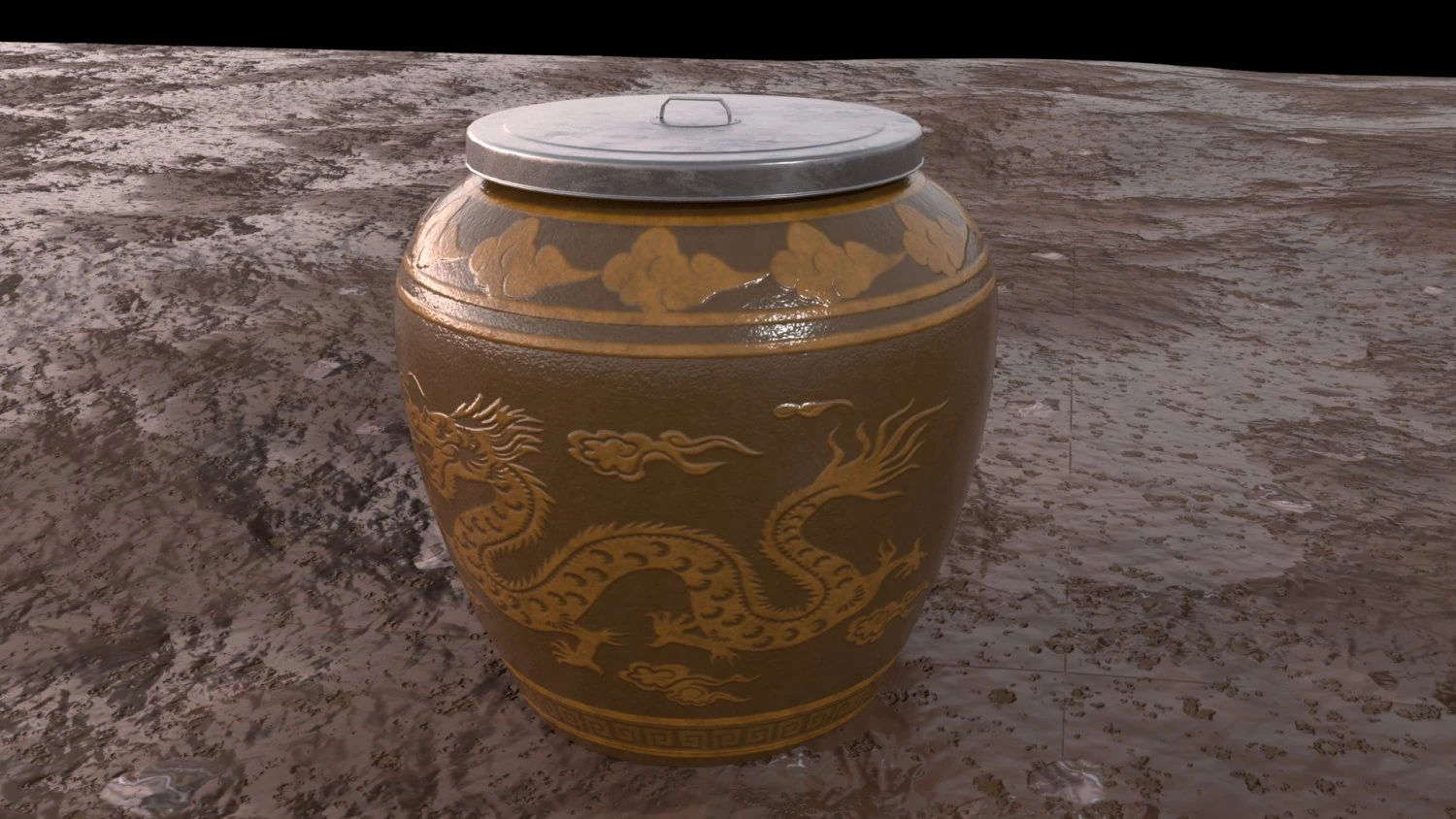 glazed water jar with dragon patterns 3D Model .c4d .max .obj .3ds .fbx .stl .blend 