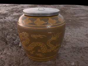 glazed water jar with dragon patterns 3D Model