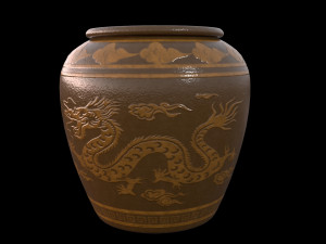 glazed water jar with dragon patterns 3D Model