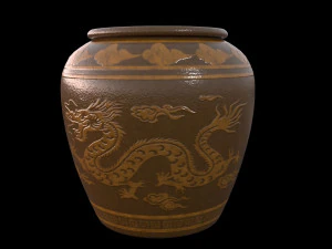 glazed water jar with dragon patterns 3D Model