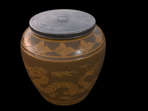 glazed water jar with dragon patterns 3D Model