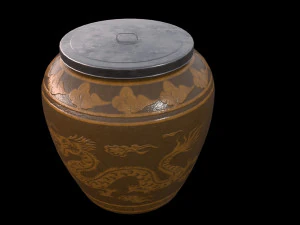 glazed water jar with dragon patterns 3D Model