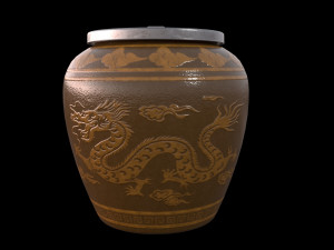 glazed water jar with dragon patterns 3D Model