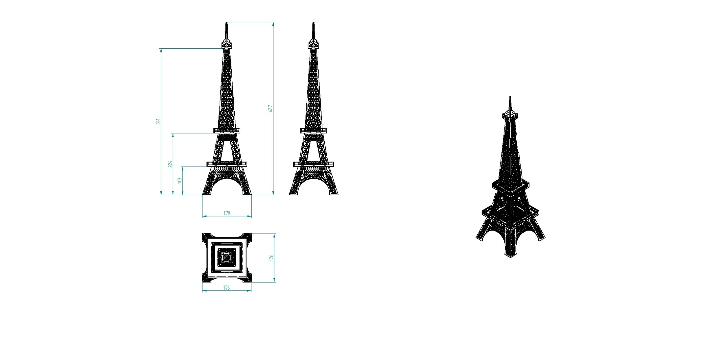 Eiffel Tower 3D Model .c4d .max .obj .3ds .fbx .stl .blend 