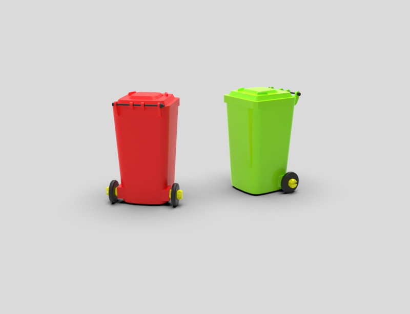 Wheeled Trash Bin with Lid 3D Print Model .c4d .max .obj .3ds .fbx .stl .blend 