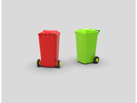 Wheeled Trash Bin with Lid 3D Print Model