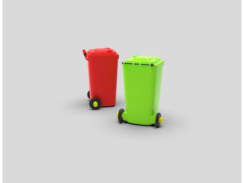 Wheeled Trash Bin with Lid 3D Print Model