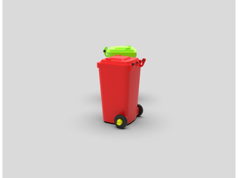 Wheeled Trash Bin with Lid 3D Print Model