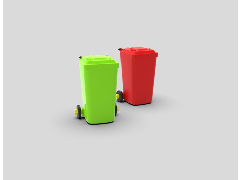 Wheeled Trash Bin with Lid 3D Print Model